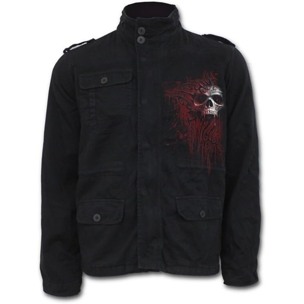 Spiral - DEATH BLOOD - Men's Military Lined Jacket with Hidden Hood -‎ Large
